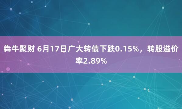 犇牛聚财 6月17日广大转债下跌0.15%，转股溢价率2.89%