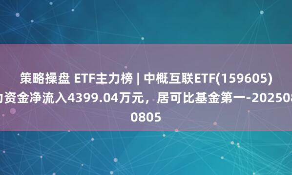 策略操盘 ETF主力榜 | 中概互联ETF(159605)主力资金净流入4399.04万元，居可比基金第一-20250805